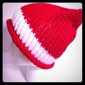 Red and White Knit Beanie